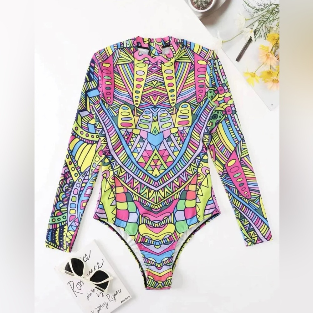 NWT Mock Neck Long Sleeve One-Piece Swimwear